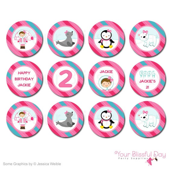 PRINTABLE Personalized Arctic Girl Party Circles (Character of your choice) Il_570xn