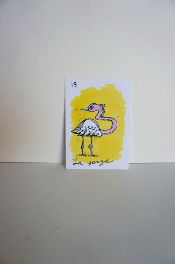 Loteria Art La Garza original ACEO drawing by KarlaVoelkerArt