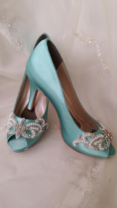 Wedding Shoes Aqua Blue Bridal Shoes with Pearls and Crystals