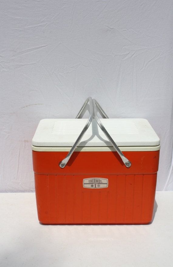Vintage Thermos Cooler Ice Chest Orange White by cybersenora