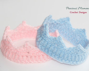 Newborn Crochet Crown, Pink Crown, Blue Crown, Baby Crown, Newborn Photo Prop, Boy Crown, Girl Crown, Baby Shower Gift, Baby Photo Prop