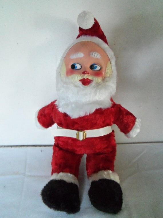 Vintage Plush Music Box Santa Claus Doll Wind Up Plays Jingle