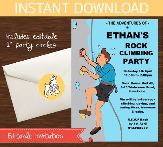 Rock Climbing Invitation Diy Printable Kit Instant Download Tintin Inspired By Rock Climbing Log Book Template