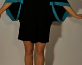 Designer Vintage Black Kimono Mini Dress XS S M L Dark Batwing UpCycled OOAK Boho Hippie Gypsy Club Kid Acid Grunge Mod Bohemian Festival