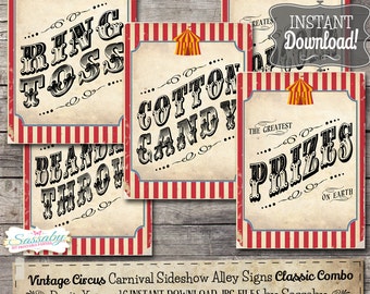 30 Vintage Circus Game/Carnival Signs Posters - Classic Combo - INSTANT DOWNLOAD - Printable Birthday Party Carnival Decorations by Sassaby