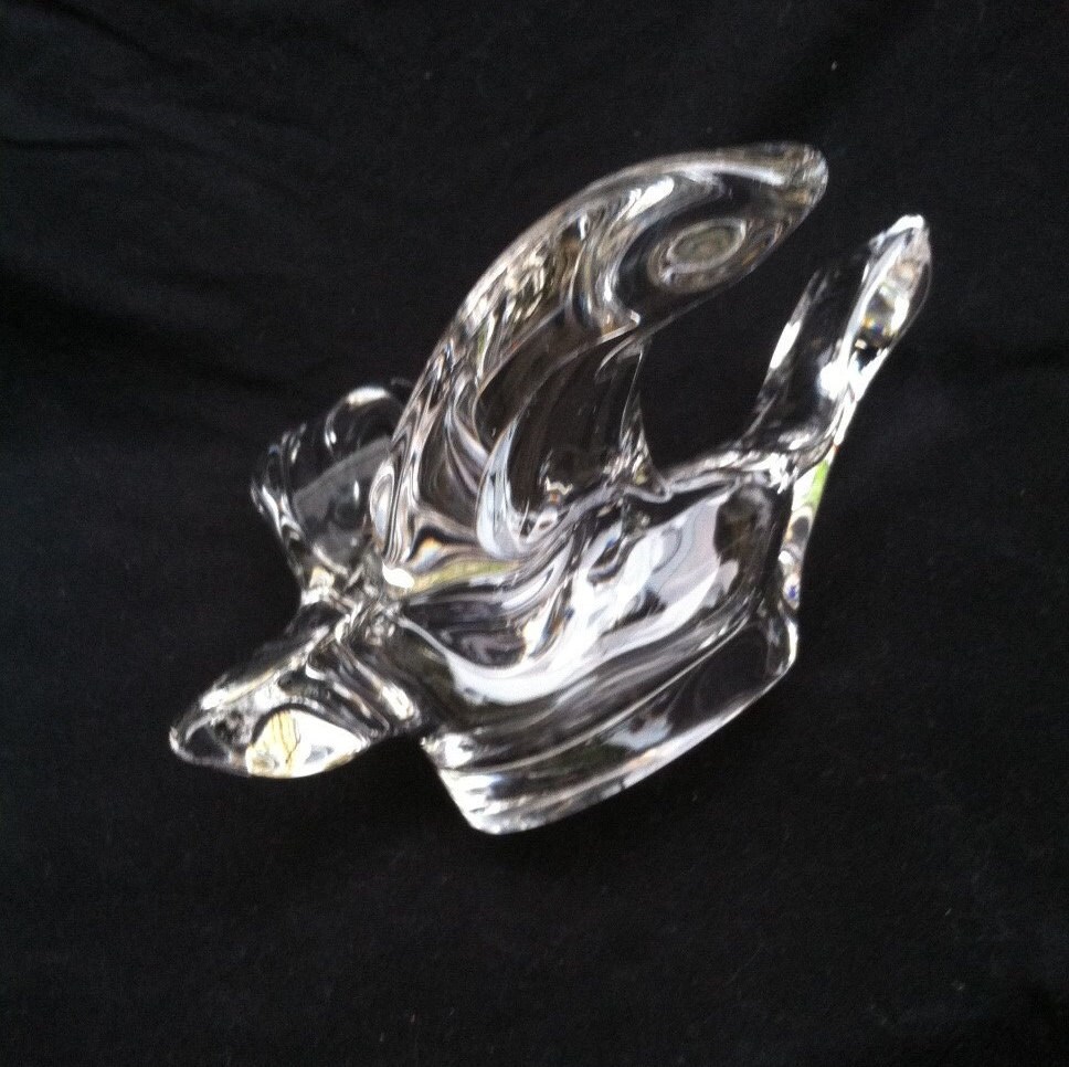 Crystal Bird Dish Vintage Clear Glass Flying Dove Bowl Soaring