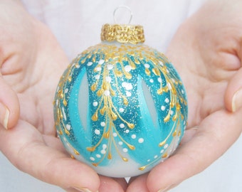 Items similar to Black and White Christmas Ornament Hand Painted Glass ...