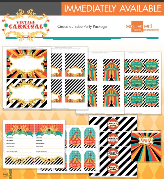 Circus Baby Shower Printables - Cirque du Bebe Printable Shower - Vintage Carnival Baby Shower - Big Top Circus Tent - Instant Download Il_570xn