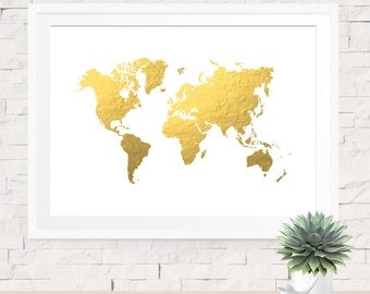 Chic Gold World Map World Map Print Black and Gold Home