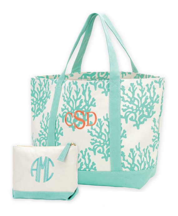 Monogrammed Canvas Tote Bag and cosmetic bag set by PricelessKids