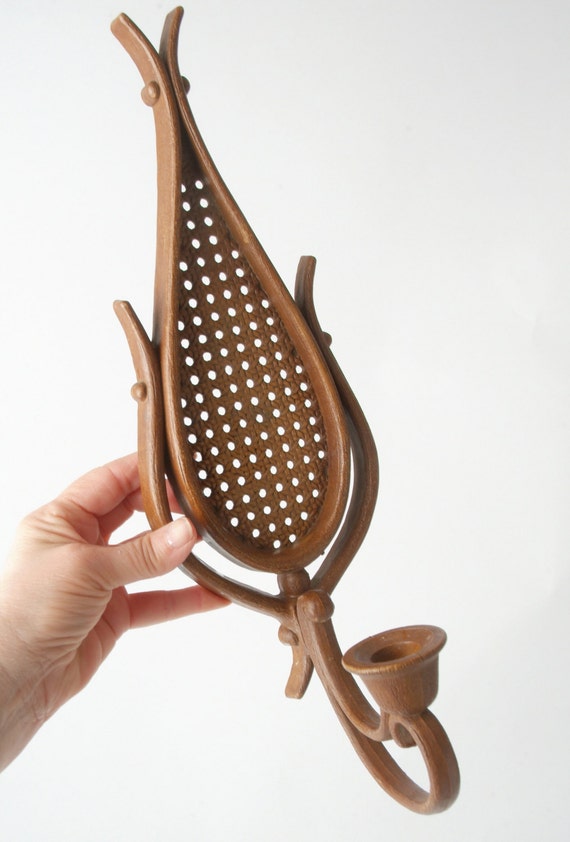 Vintage Homco Wall Sconce Candle Holder Brown and Faux Wicker