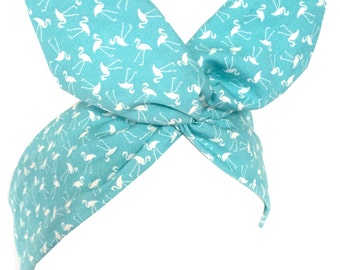 Mint with white flamingo print Pin up - Rockabilly wire headband hair wrap