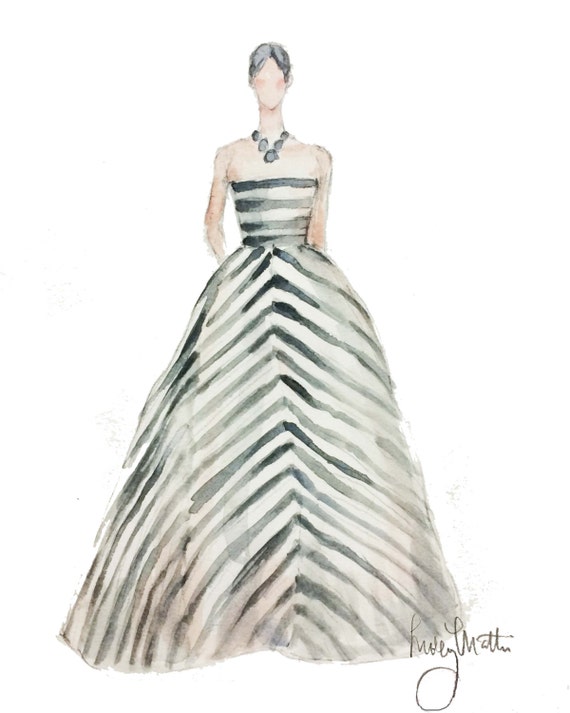 Beautiful striped runway ball gown fashion print by mollymattin