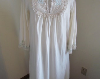 Long Sleeved Cotton Nylon Nightgown Victorian Ivory Womens Sleepwear ...