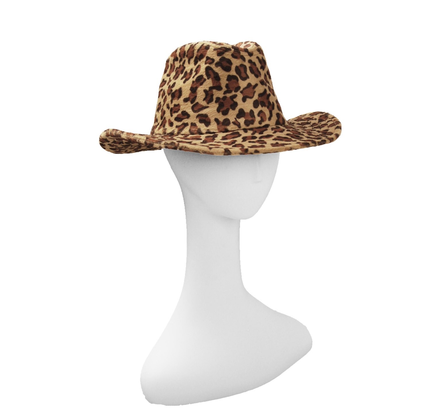 Ladies Cowboy Hat in Leopard Print, Rivets, Top Stitched Haute Juice