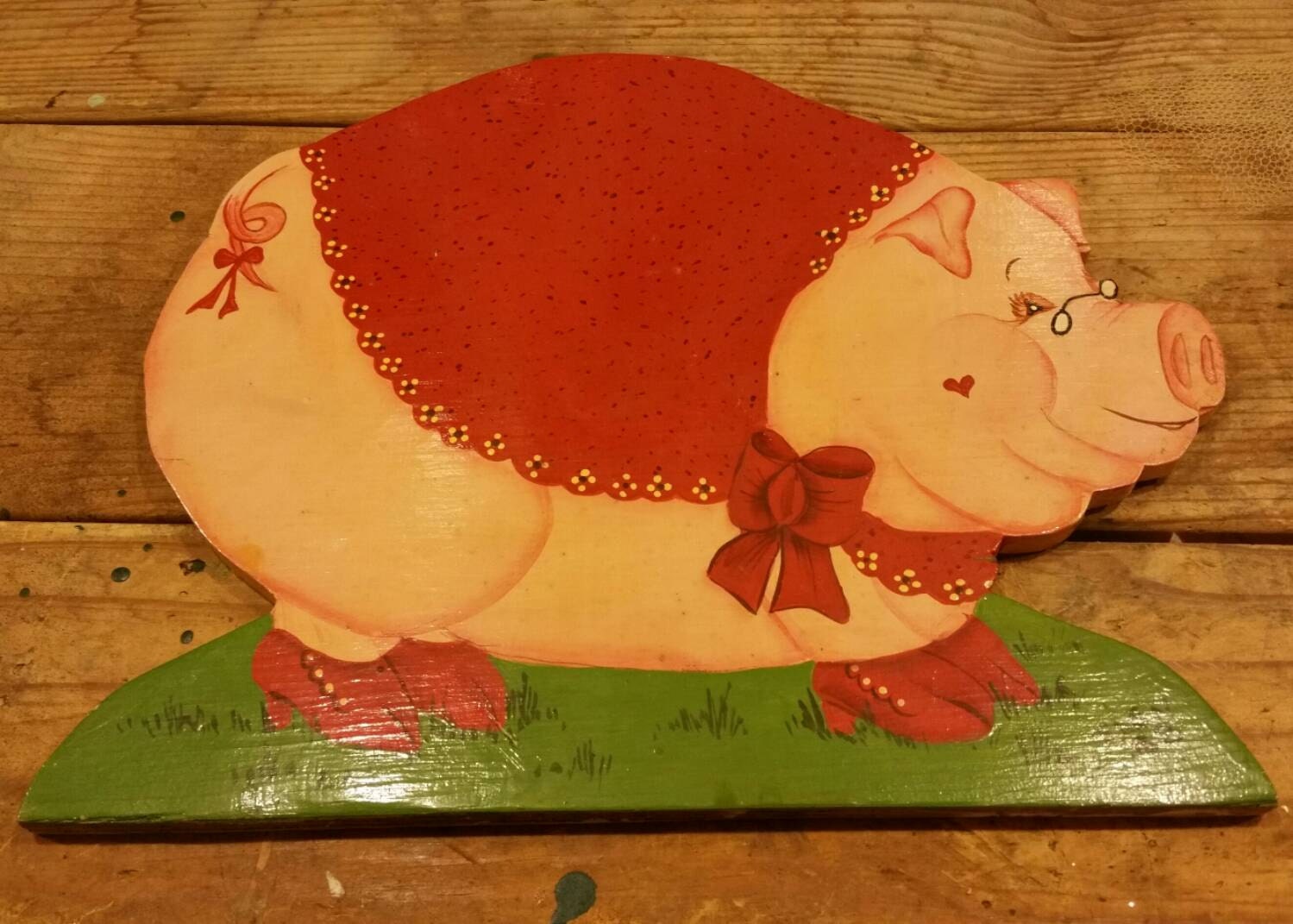 Vintage Folk Art Pig Wall Plaque / Wall hanging / Farm