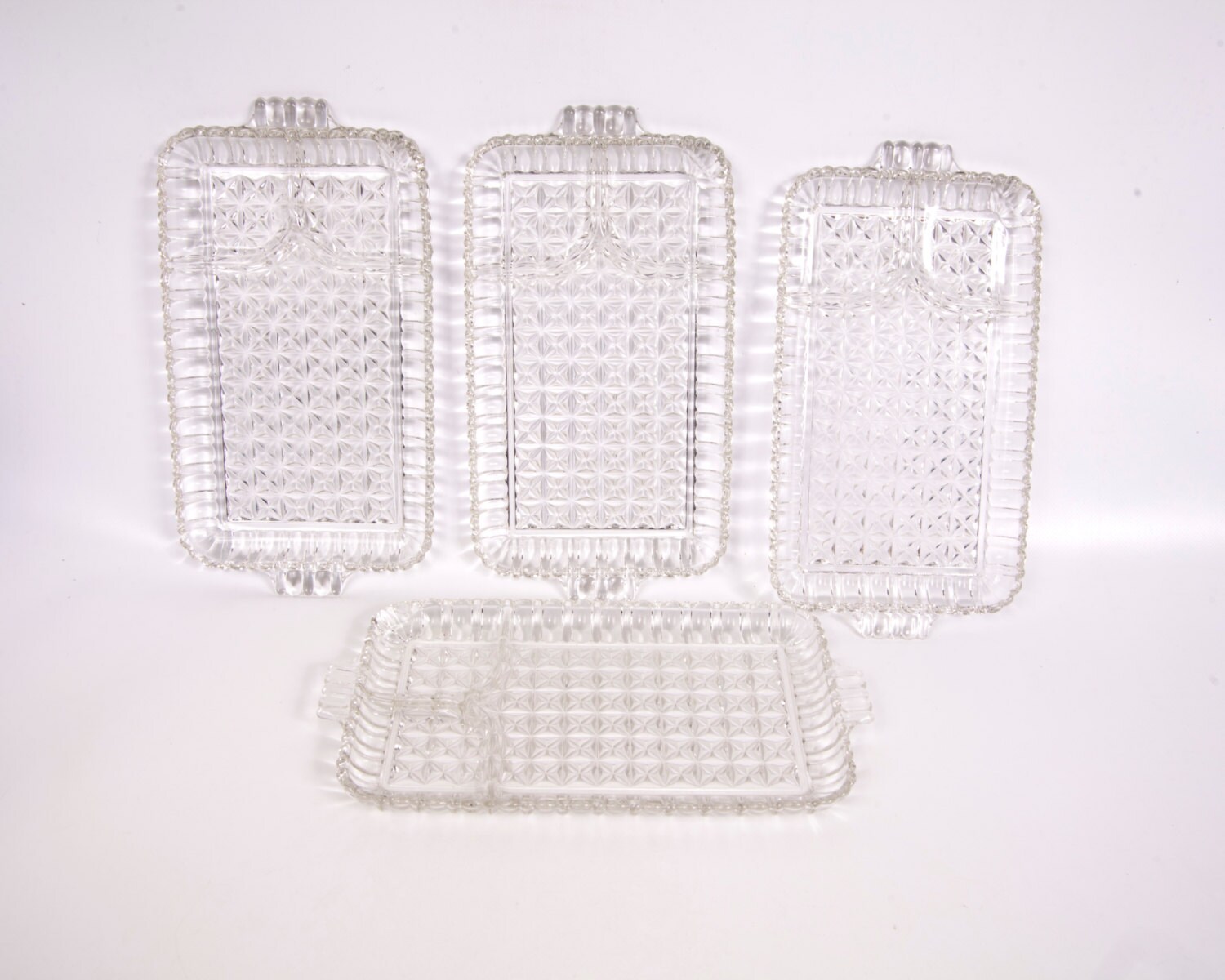 Vintage Snack trays Depression Glass Set of 4 Clear Glass Diamonds