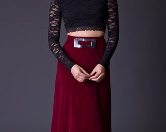 SALE 50% OFF 70s Velvet Maxi Skirt with Silver Buckle
