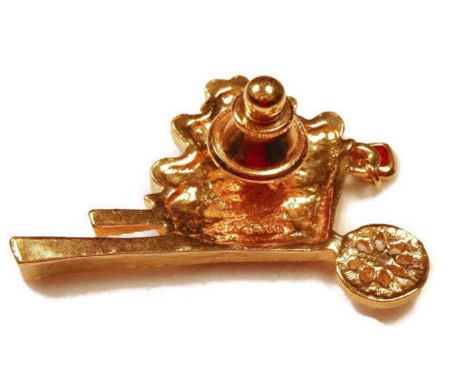 Red hearts cart brooch Avon red hearts in gold tone cart brooch pin with little red charm 1992