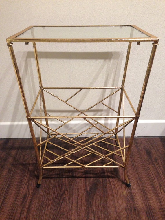 Gold Bamboo End Table Magazine Holder Vintage by ChloeandClaudia