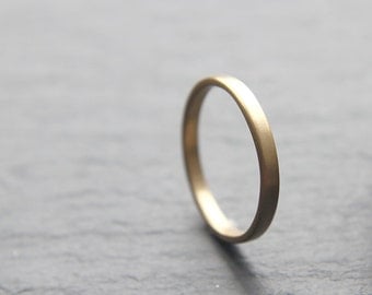 2mm dainty wedding ring in recycled 9ct yellow gold, flat profile, brushed finish - made to order