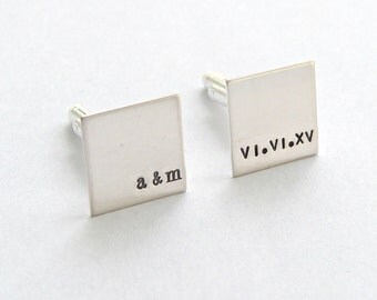 Mens Silver Cuff Links, Personalized Cufflinks, Square Monogrammed CuffLinks, Groomsmen Gift Groom Gift Custom Cufflinks Father of the Bride