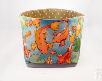 Koi Carp Fabric Storage Box, Storage Basket, Fabric Basket, Fabric Organiser, Storage Bin
