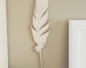 Large 14in Laser Cut Wood Feather | Wood Art / Sign