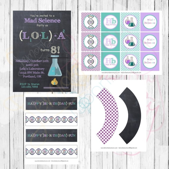 Mad Science Themed Birthday Party Printables Set by LemonberryMoon