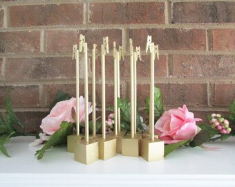 15 Gold Rustic Wood Table Number Holders, 7 inches, Wedding, Metallic, Shabby Chic, Southern, Wedding Decoration, Rustic Holder, Clothespin