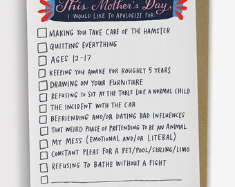 Checklist Mother's Day Card, Funny Mother's Day Card, Mother's Day Card Funny / No. 239-C