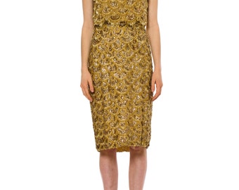 1960s Vintage Glorious Gold Bead Encrusted Sleeveless Dress Size: XS/S