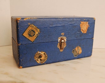 Vintage Blue Doll Case with Decals