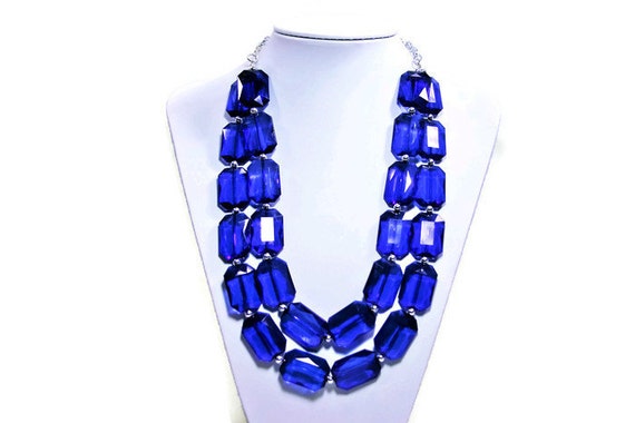 Royal Blue Statement Necklace Chunky Jewelry By Polkadotdrawer 1004