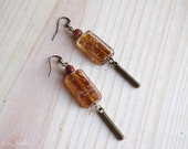 modern rectangular earrings / simple jewelry / glass beads dangle / transparent brown modern rectangular earrings / simple jewelry / glass beads dangle / transparent brown
