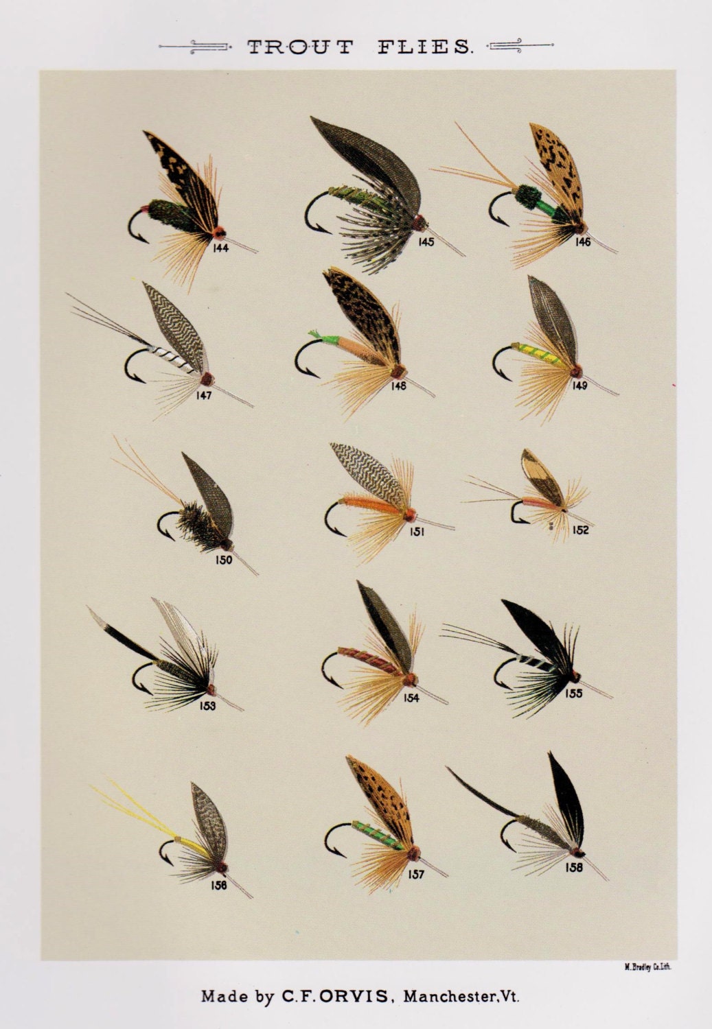 Vintage Fly Fishing Print Trout Flies Print Fishing Print