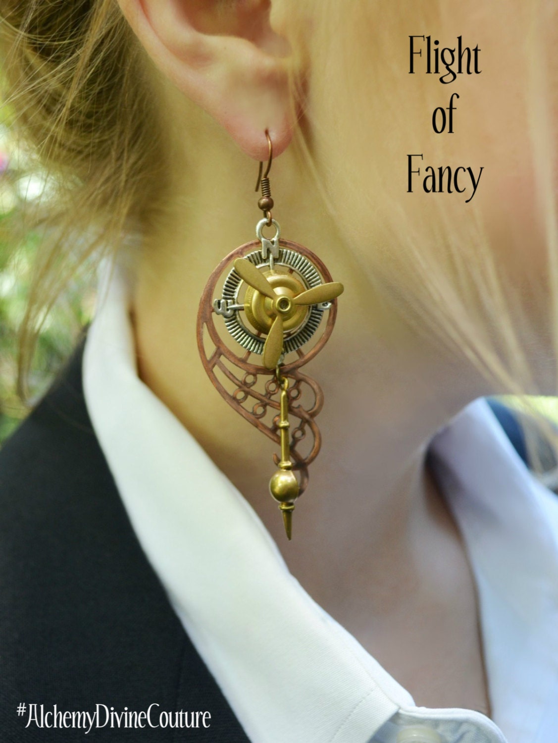 Steampunk Chandelier Earrings Propeller Compass Clock