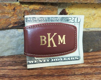 Leather Money Clip - Personalized Magnetic Monogrammed Money Clip - Groomsmen Gift