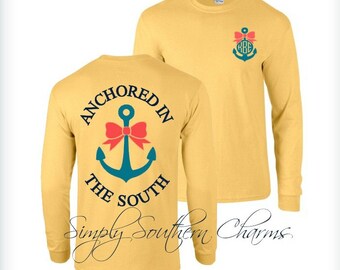 Long Sleeve Anchored in the South Tshirt. (1) Personalized Monogram ...