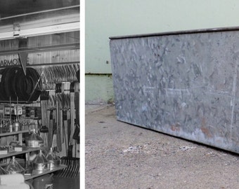 Vintage, Industrial, Galvanized, Storage Bin, Steel, Sloped Front, Parts Bin, Hardware Store, Feed Store, Rustic, Farmhouse