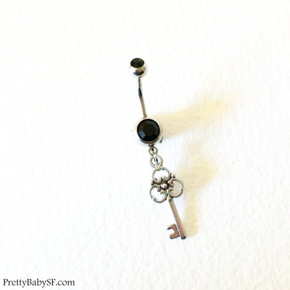 cute belly ring, steampunk belly ring, key, Belly button ring, bellybutton ring, body jewelry, silver navel bar belly ring piercing by PrettyBabyBridal steampunk buy now online