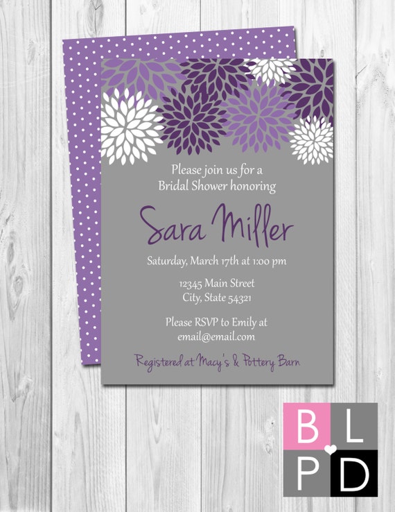 Bridal Shower Invitation - Purple & White Flowers - DIY - Printable Il_570xn