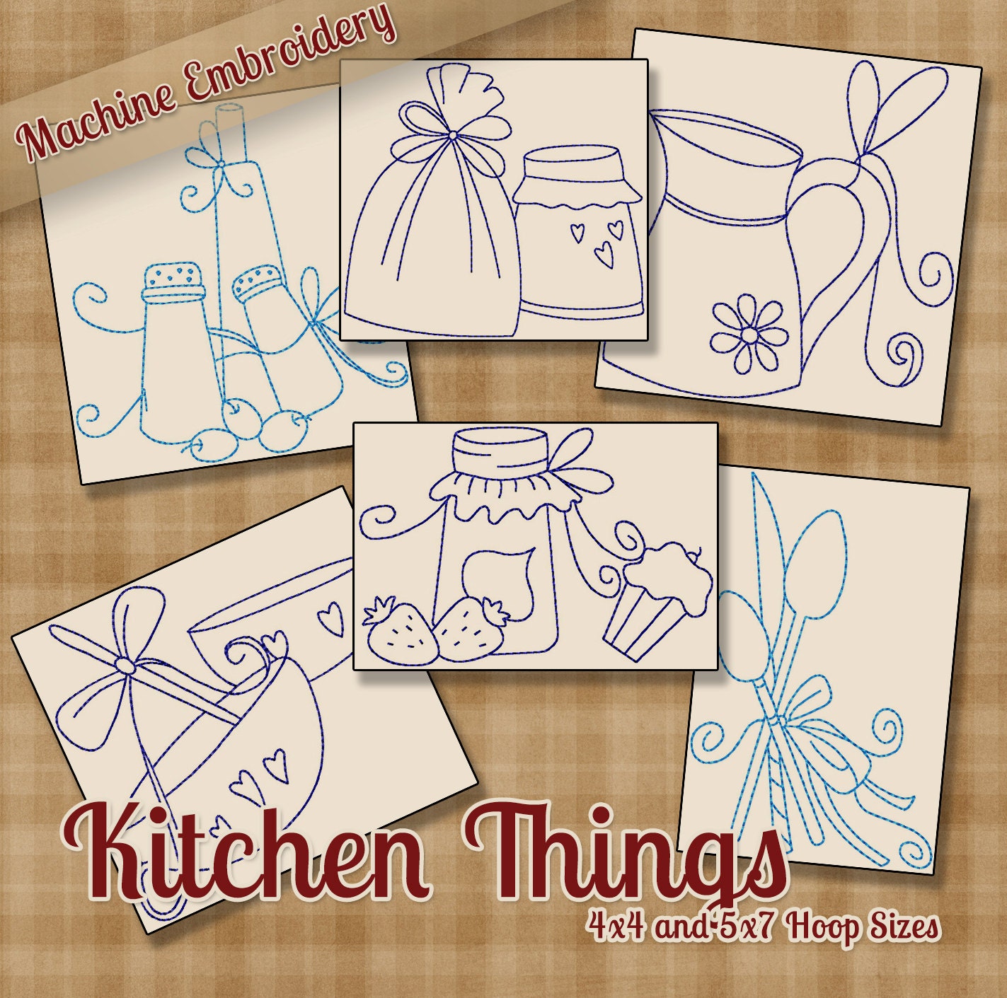 Kitchen Things Redwork Machine Embroidery Patterns / Designs