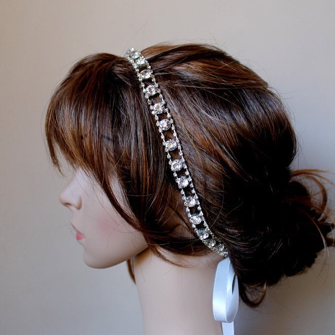 Crystal bridal hair band and wrist band. Double accessories.