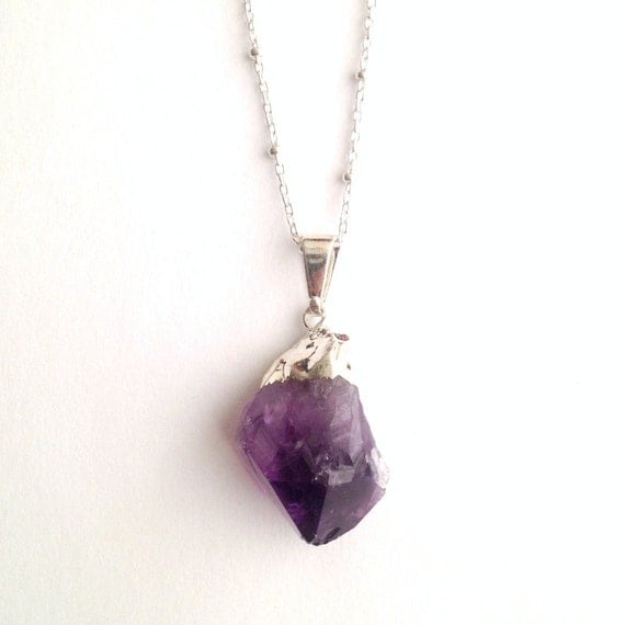 Raw Amethyst Necklace / sterling silver raw by CoastalSoul on Etsy