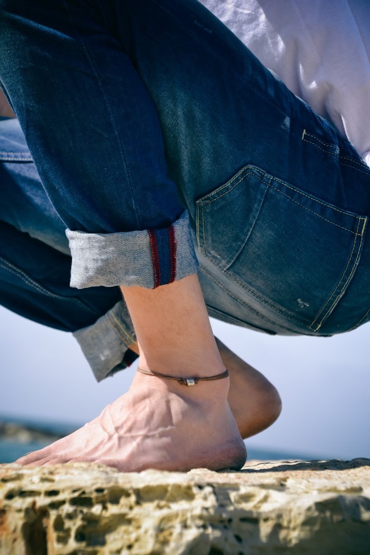 Anklet for men men's anklet with a silver tube charm and