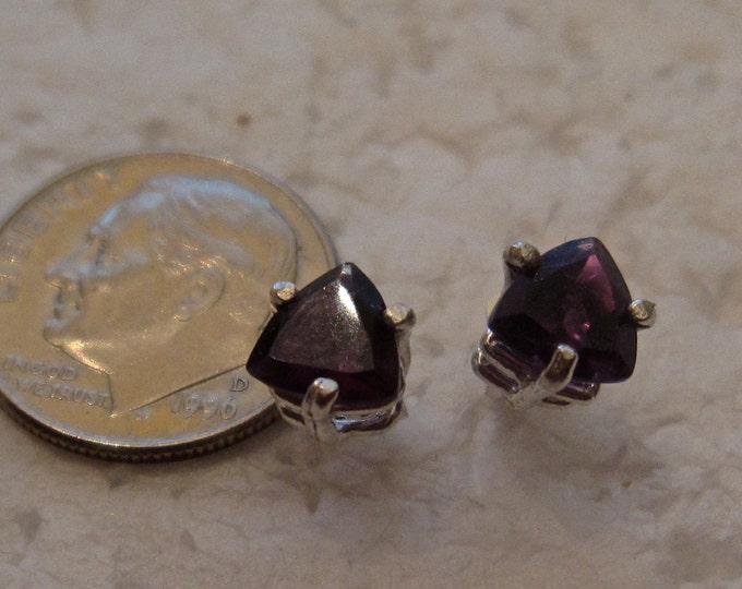 Amethyst Stud Earrings, 6mm Trillion, Natural, Set in Sterling Silver E749