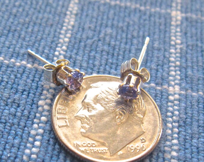 Tanzanite Sterling Stud Earrings, Petite 3mm Round, Natural, Set in Sterling E333