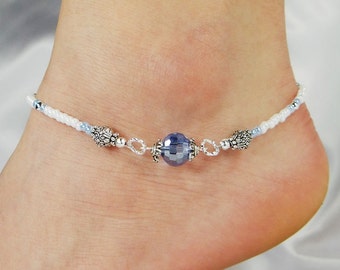 Anklet, Ankle Bracelet, Light Blue Disco Ball Crystal, Beaded Anklet Something Blue Wedding Anklet Beach Anklet Ankle Jewelry Cruise Jewelry