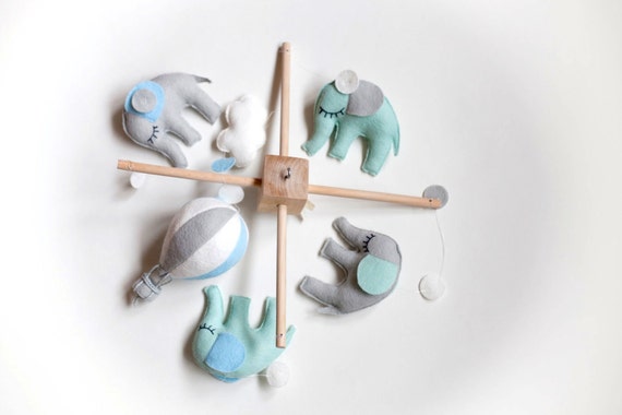 Baby mobile - nursery mobile - baby crib mobile - grey elephant mobile - baby gift - mint - grey, customize your colors